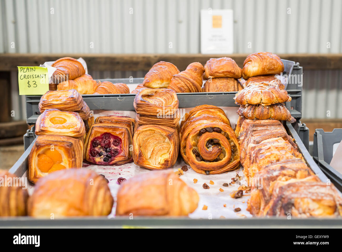 Pastries for sale in Carriageworks Market. Stock Photo