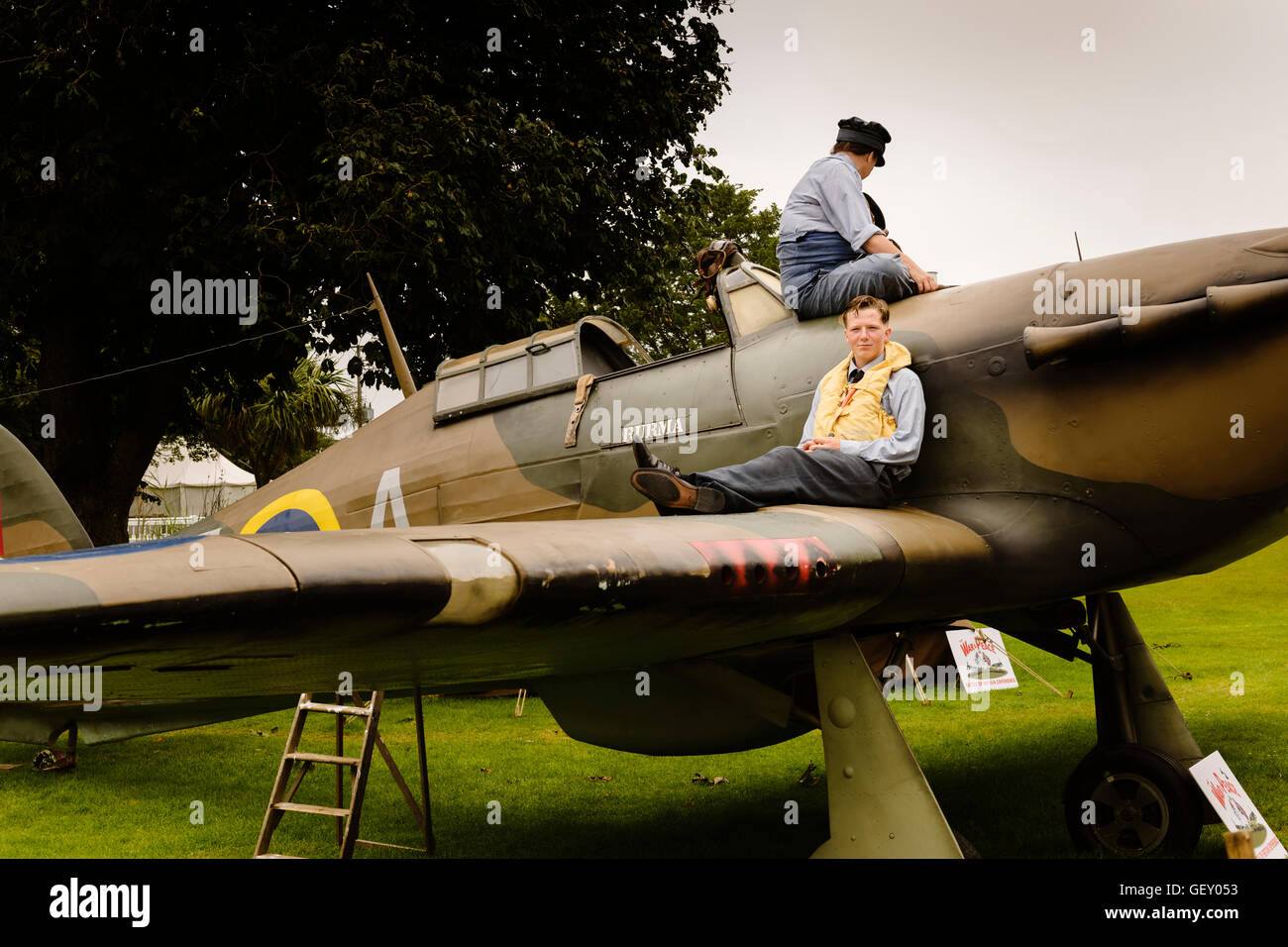 A Spitfire fighter plane on display at The War And Peace Revival event in Hyte. Stock Photo
