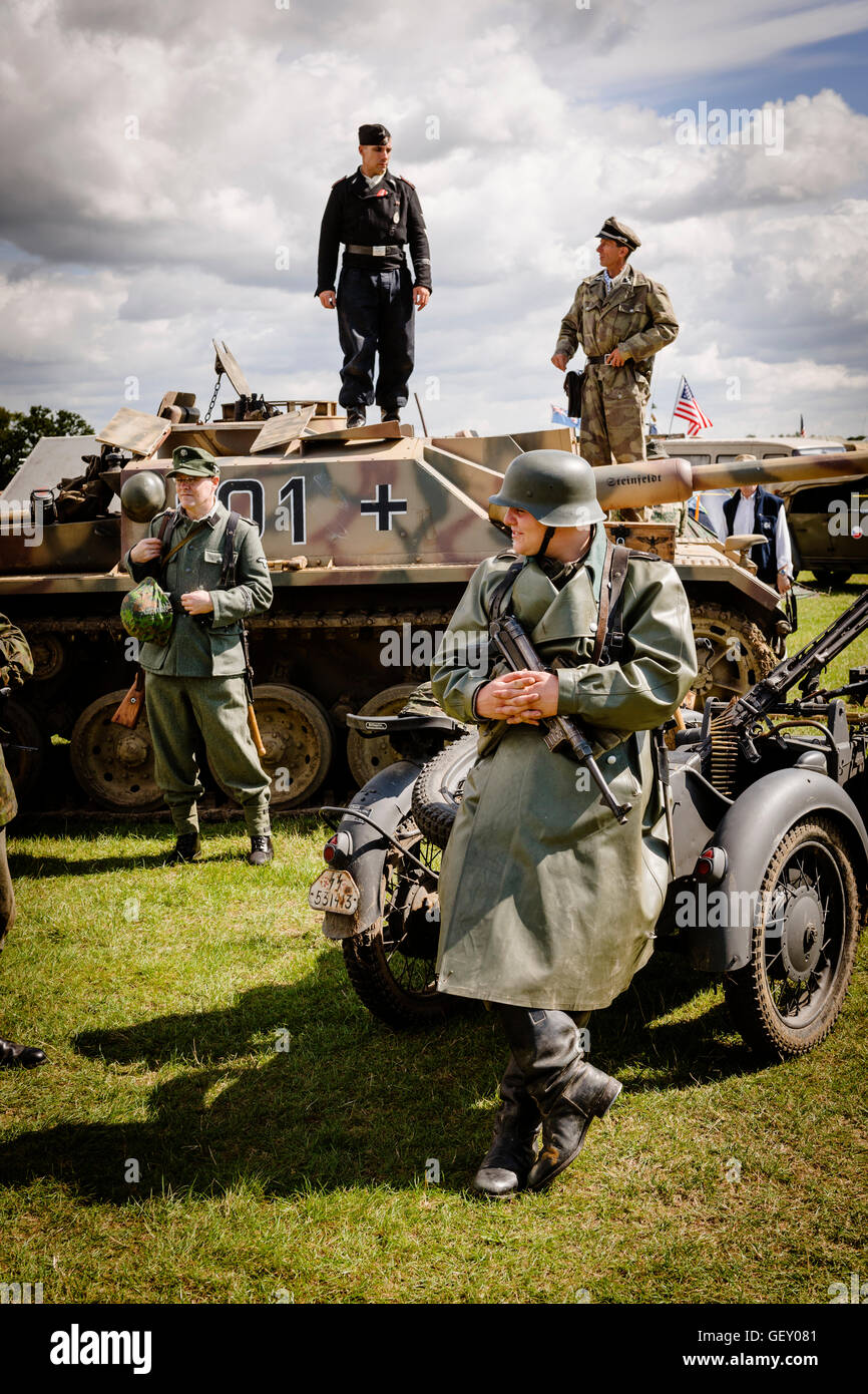 Men dressed as German soldiers posing at The 6th Annual Combined Ops Show. Stock Photo