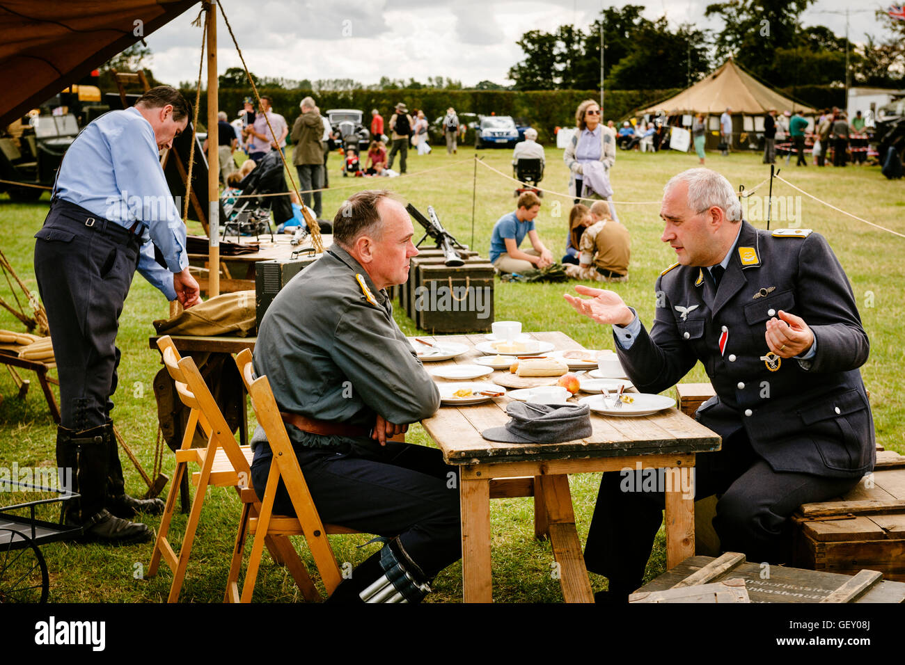 A discussion between two German officers at The 6th Annual Combined Ops Show. Stock Photo