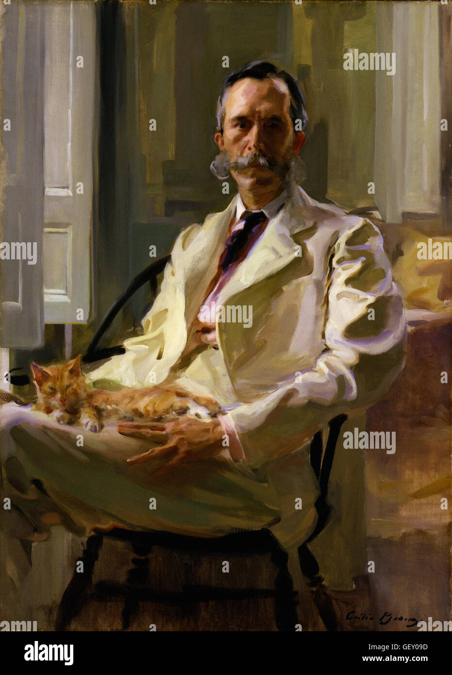 Cecilia Beaux - Man with the Cat (Henry Sturgis Drinker) Stock Photo