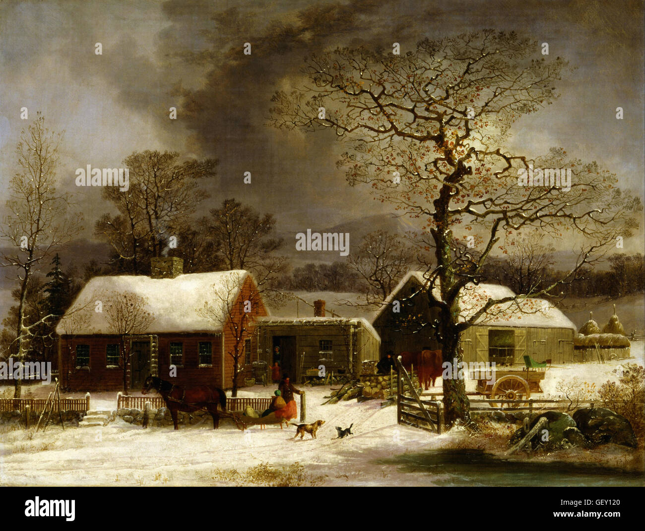 George Henry Durrie - Winter Scene in New Haven, Connecticut Stock Photo