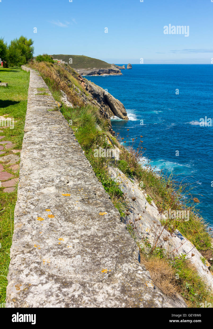 Cliff area in the resort town of Llanes, Spain Stock Photo