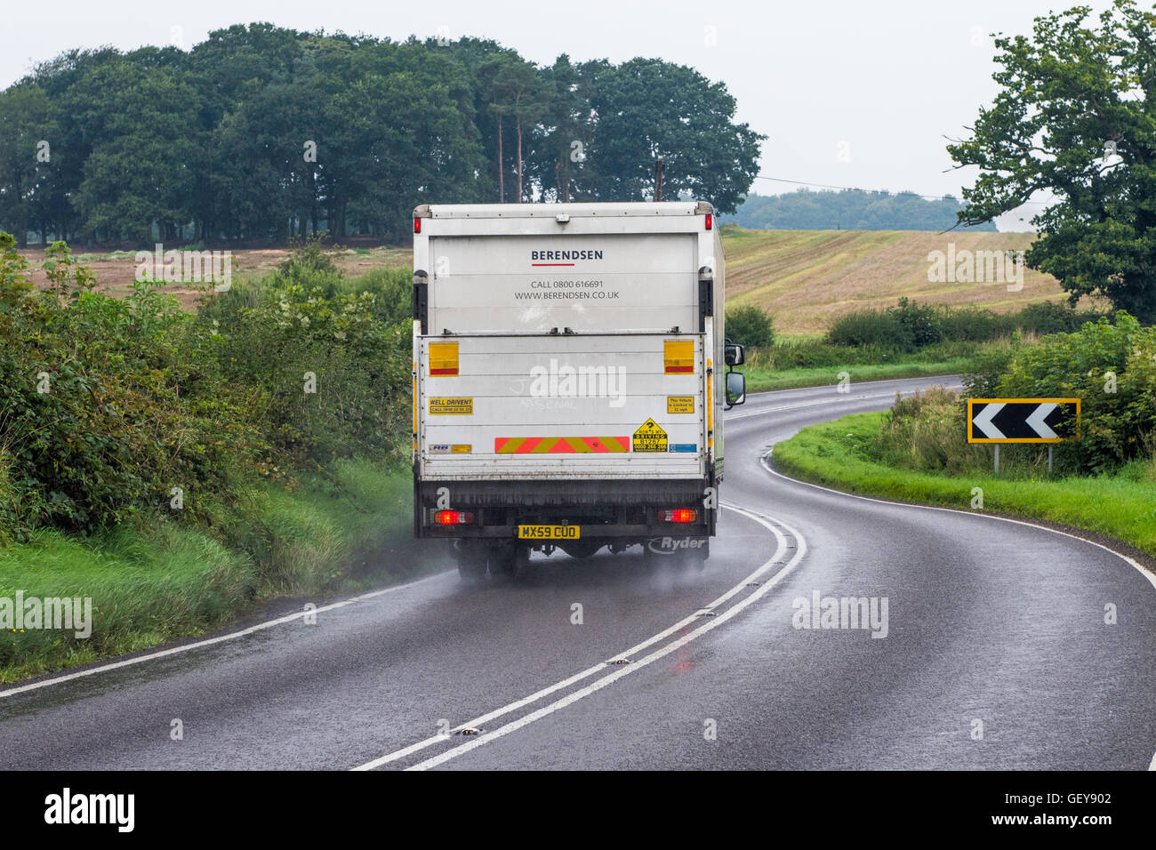 Commercial Vehicle on the A1067 heading towards Fakenham. Stock Photo