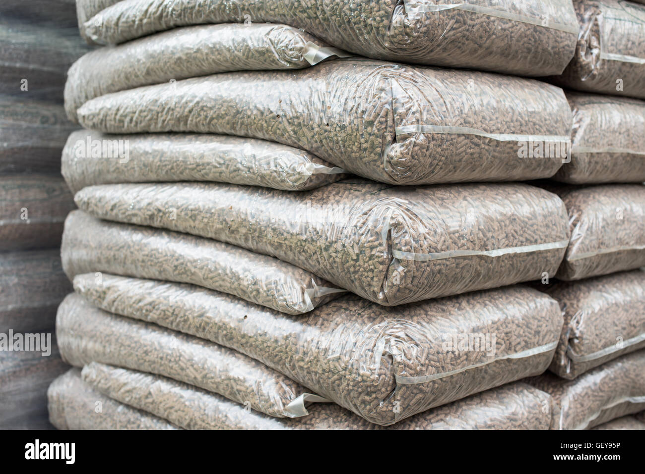 Pile of bags of pellets Stock Photo Alamy