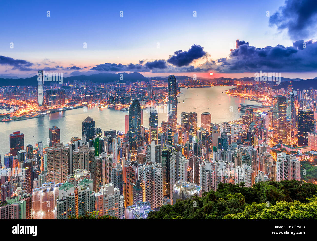Hong Kong city view from peak at Sunrise Stock Photo - Alamy