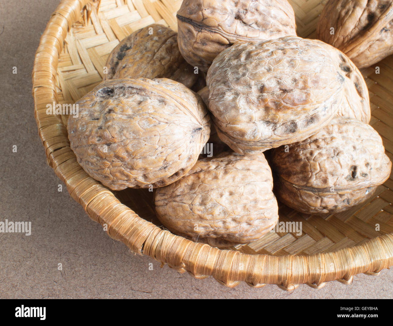 Assortment of nuts displayed on white background Stock Photo
