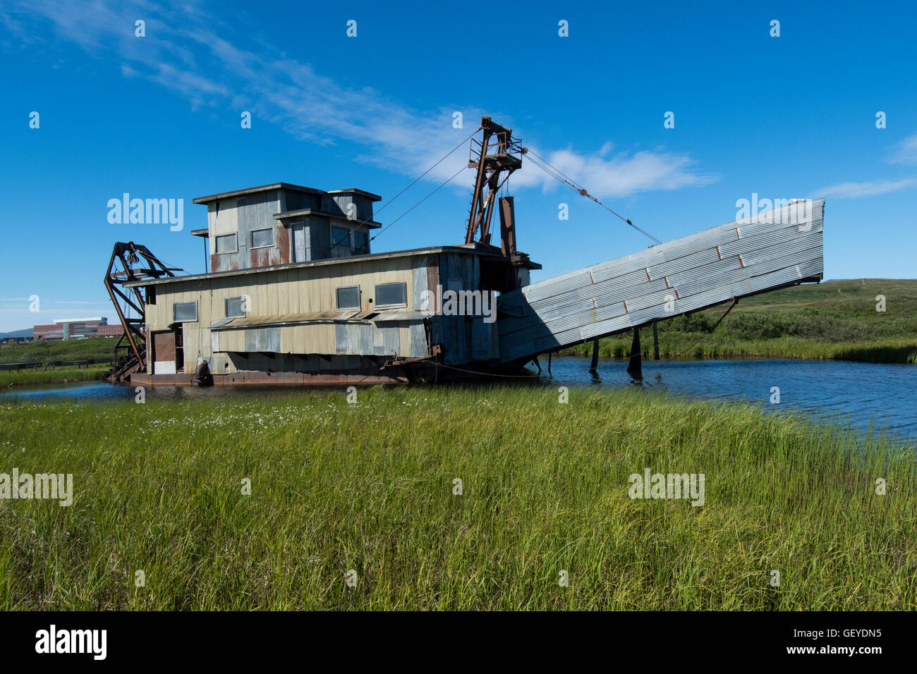 Alaska, Seward Peninsula, Nome. Swanberg Dredge, Alaska Gold Company Dredge No. 5, smaller than