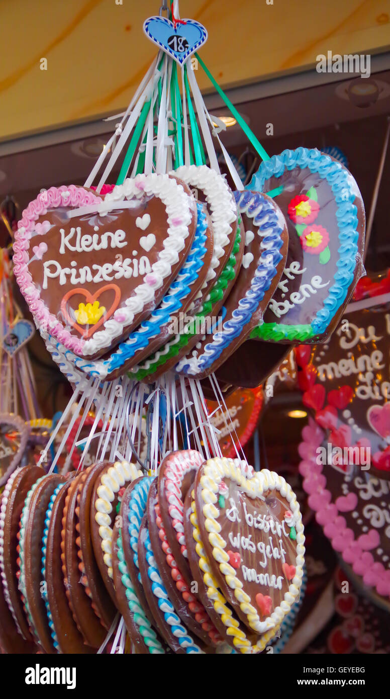 Gingerbread Heart Cookies at Oktoberfest Stock Photo - Alamy