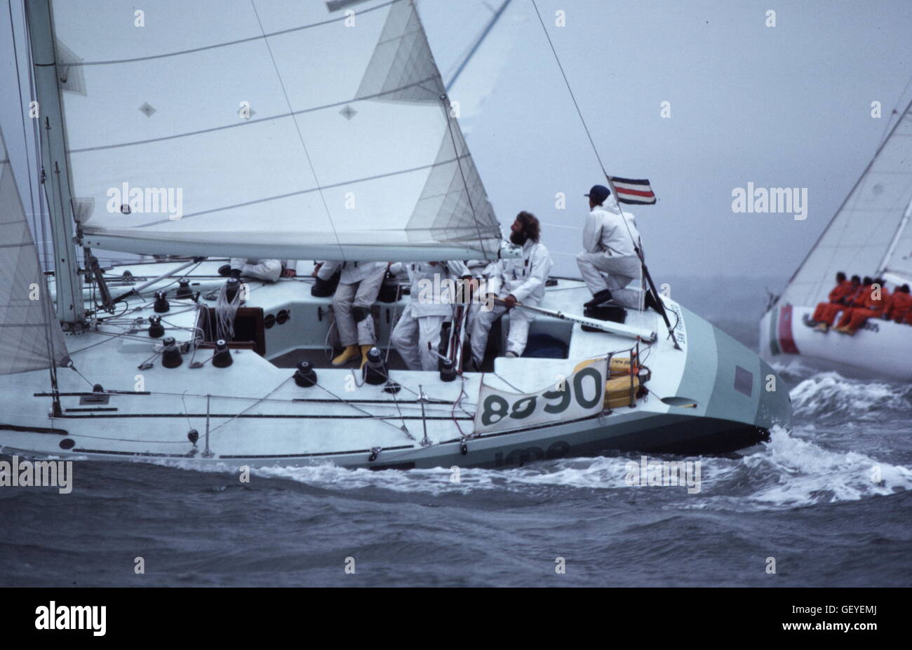 AJAXNETPHOTO. 1979. SOLENT, ENGLAND. - ADMIRAL'S CUP - INSHORE RACE. IMP DESIGNED BY RON HOLLAND IN GUSTY CONDITIONS. PHOTO:JONATHAN EASTLAND/AJAX REF:906095 Stock Photo