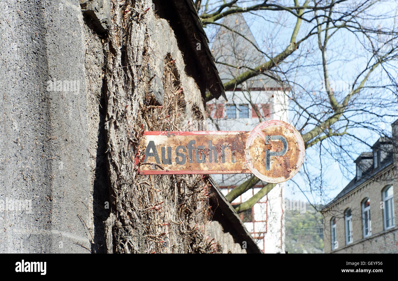 Old and rusty german traffic sign Ausfaht Stock Photo - Alamy