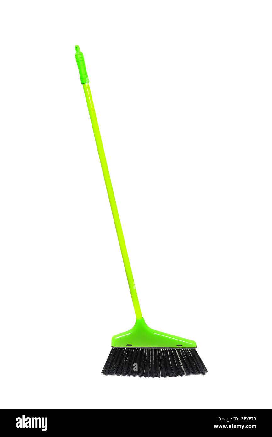 green plastic broom isolated on white background Stock Photo Alamy