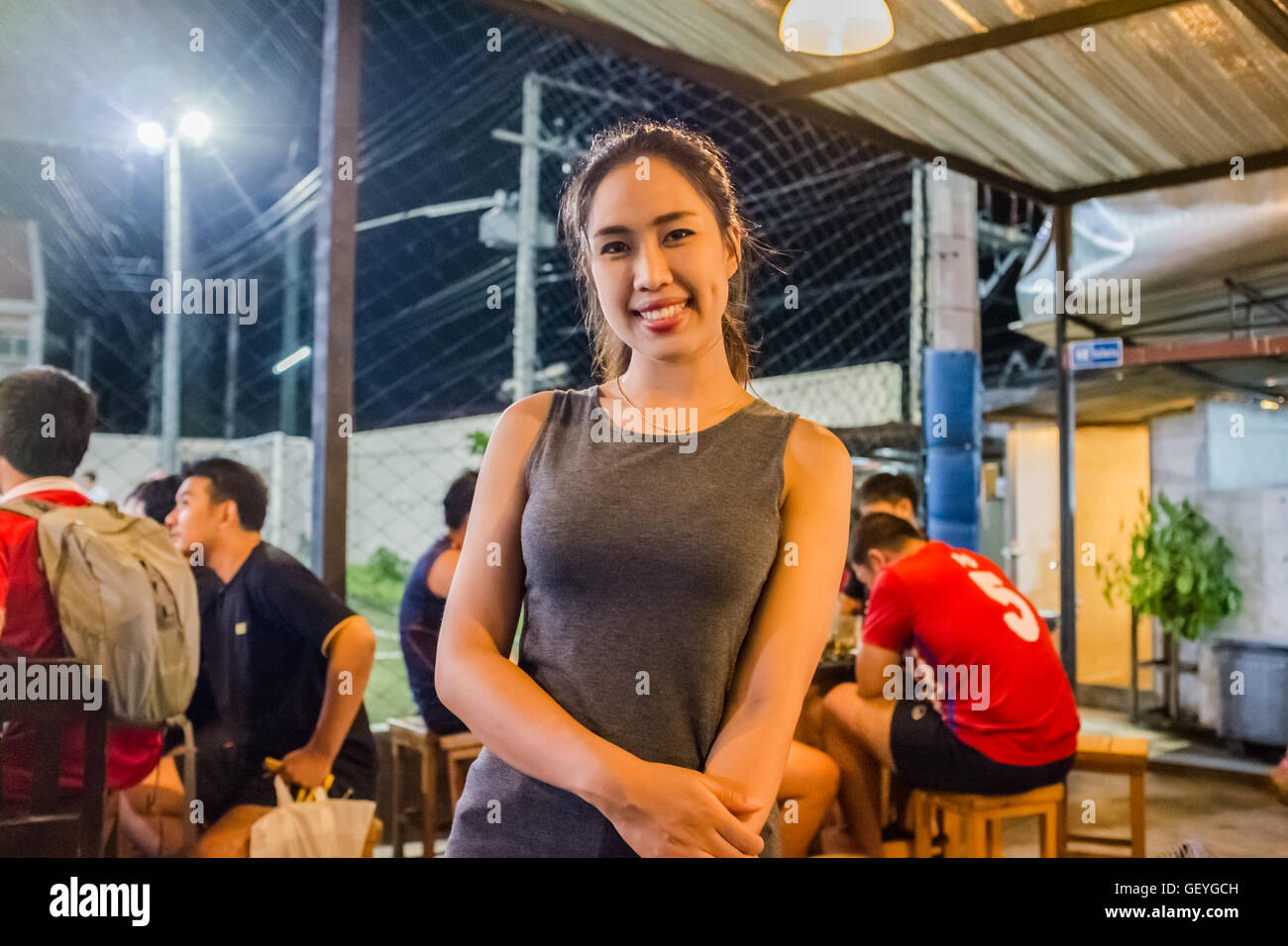 Beautiful smiling young Thai waitress Chiang Mai Thailand Stock Photo Beautiful smiling young Thai waitress Chiang Mai Thailand Stock Photo