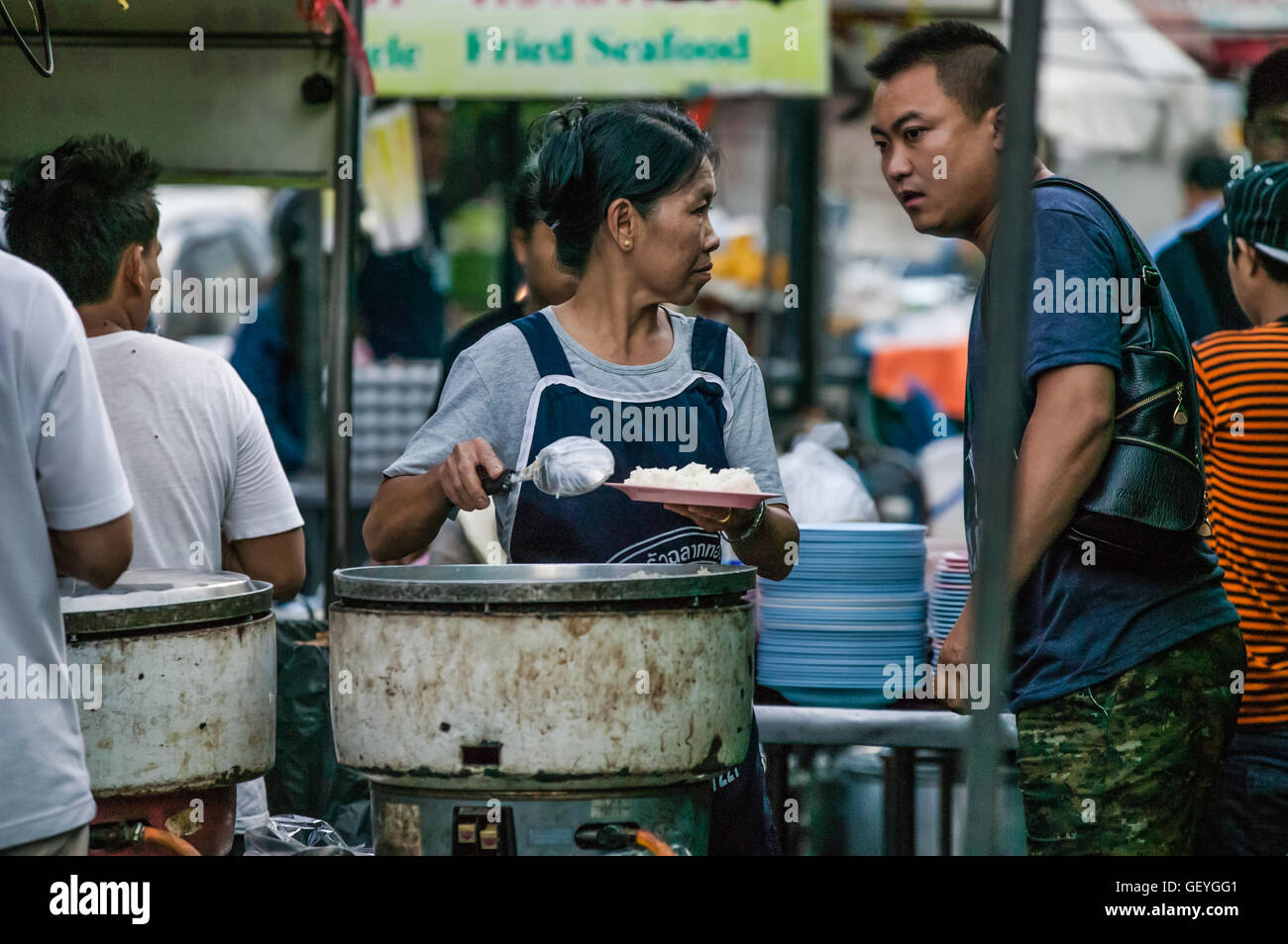 Thai Woman Serving Rice Food Market By Chang Phuak Gate North Gate