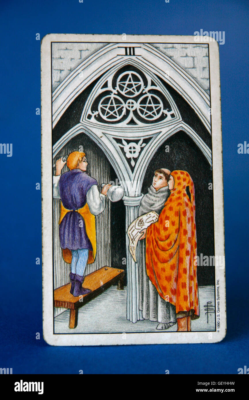 Tarot Cards, Three of Pentacles Stock Photo Alamy