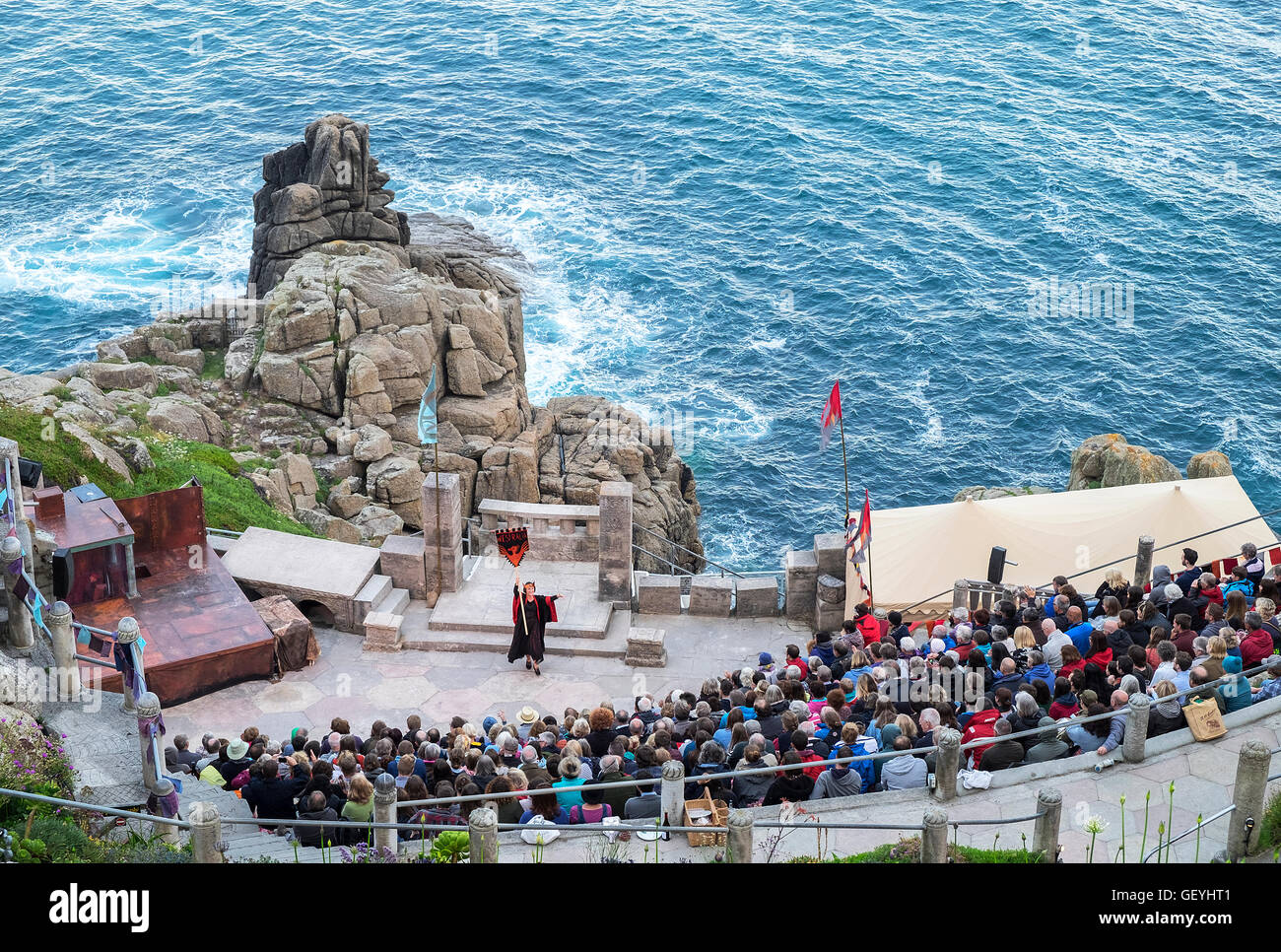The Minack theatre on the coastal cliffs at Porthcurno in Cornwall, England, UK Stock Photo