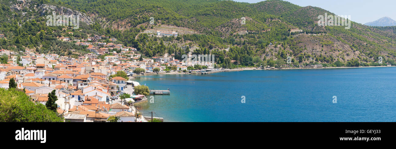 Panorama of limni village in north Evia. Stock Photo