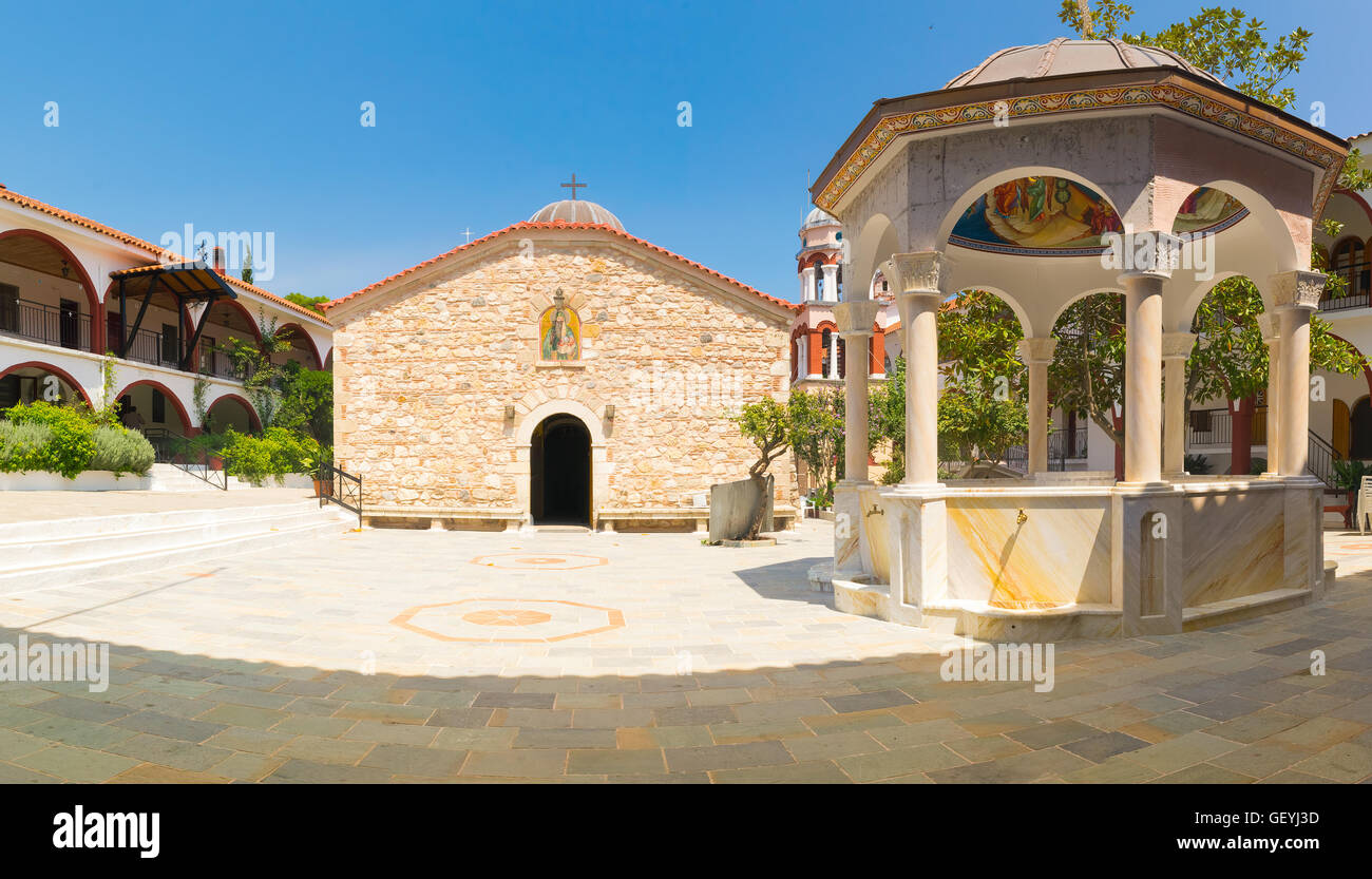 Evia, Greece 25 July 2016. Panoramic view of the famous monastery of Saint David at Evia. Stock Photo