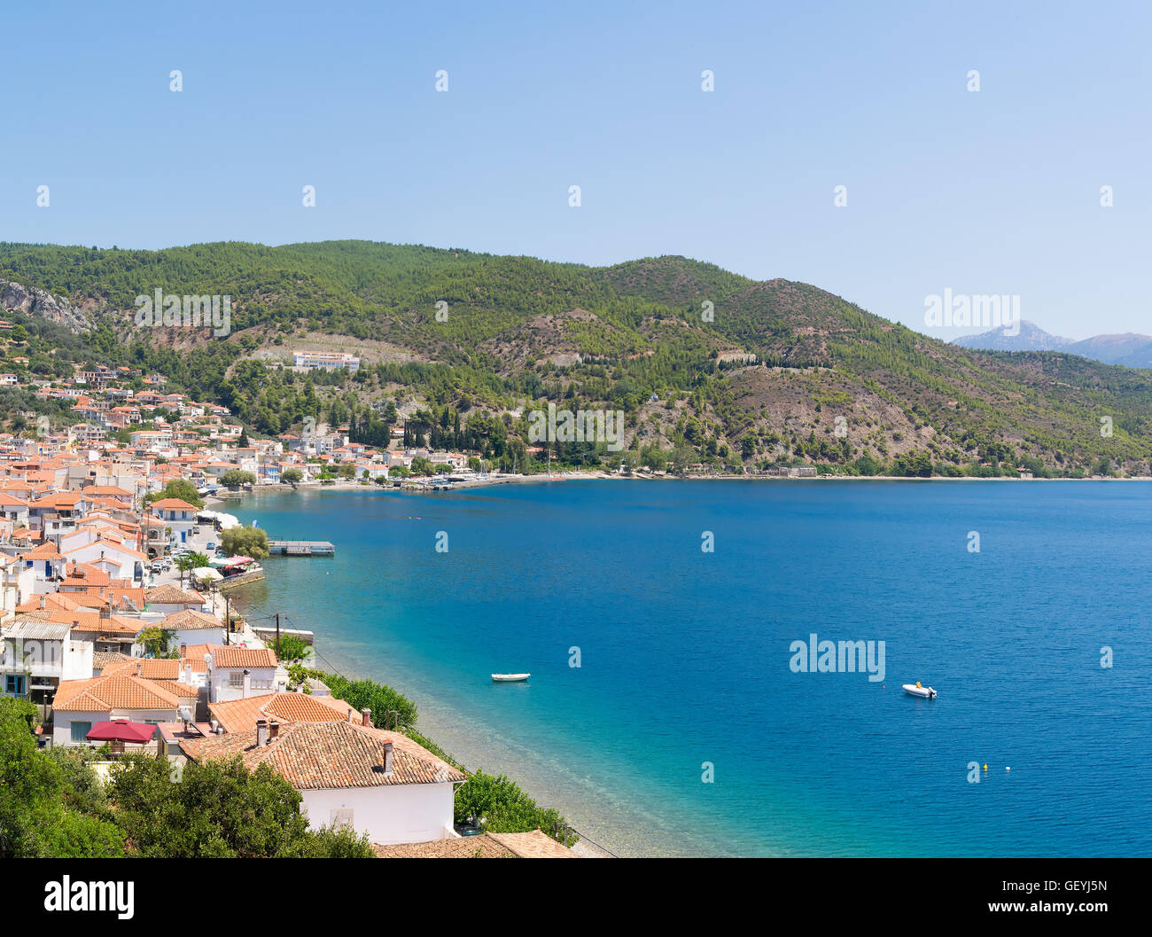 Limni village at Euboea in Greece. Panoramic view. Stock Photo