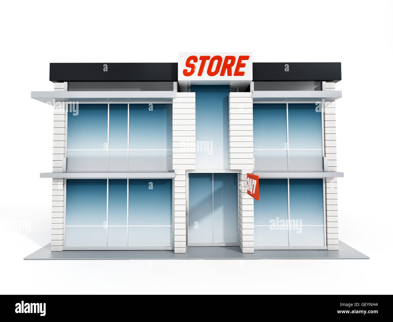 Generic store front isolated on white background. 3D illustration. Stock Photo