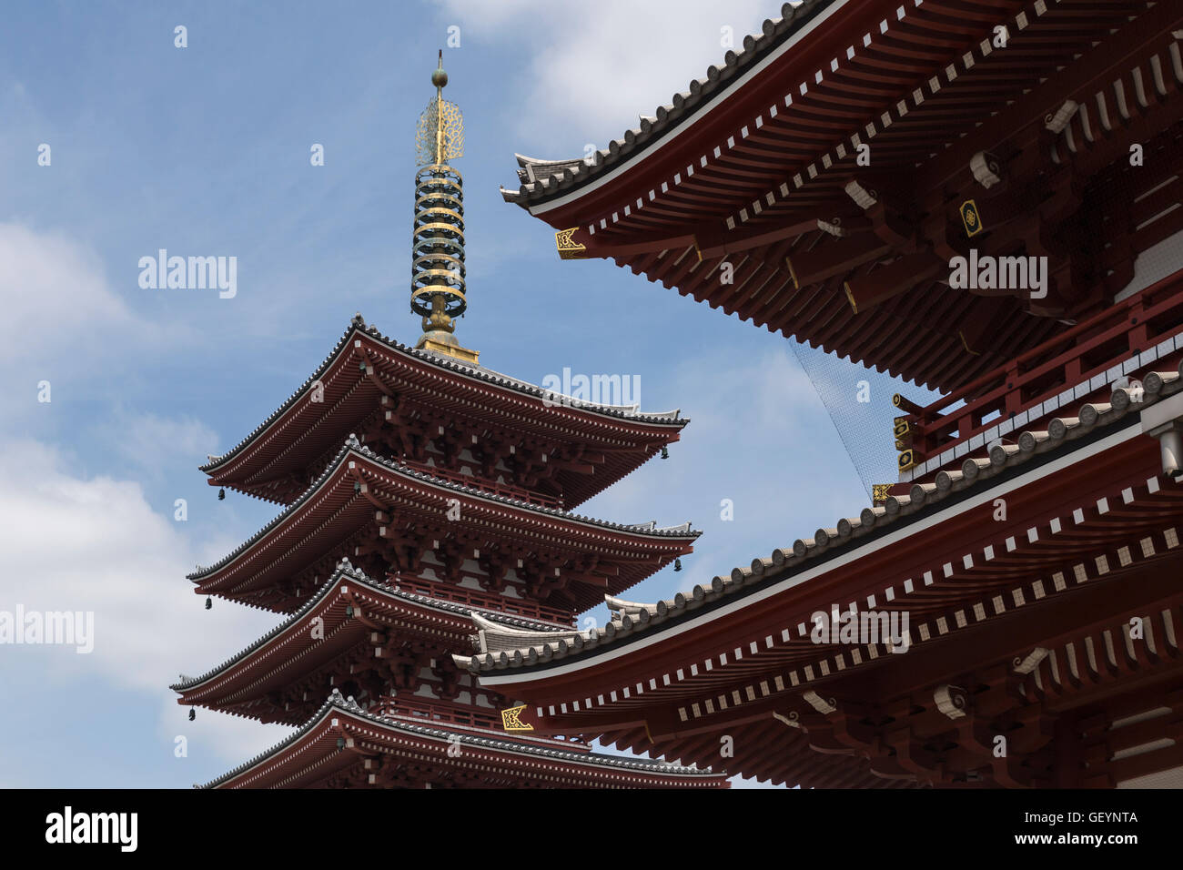 View on the pagoda and the roof of the main gate at the senso-ji temple in Tokyo, Japan. Stock Photo