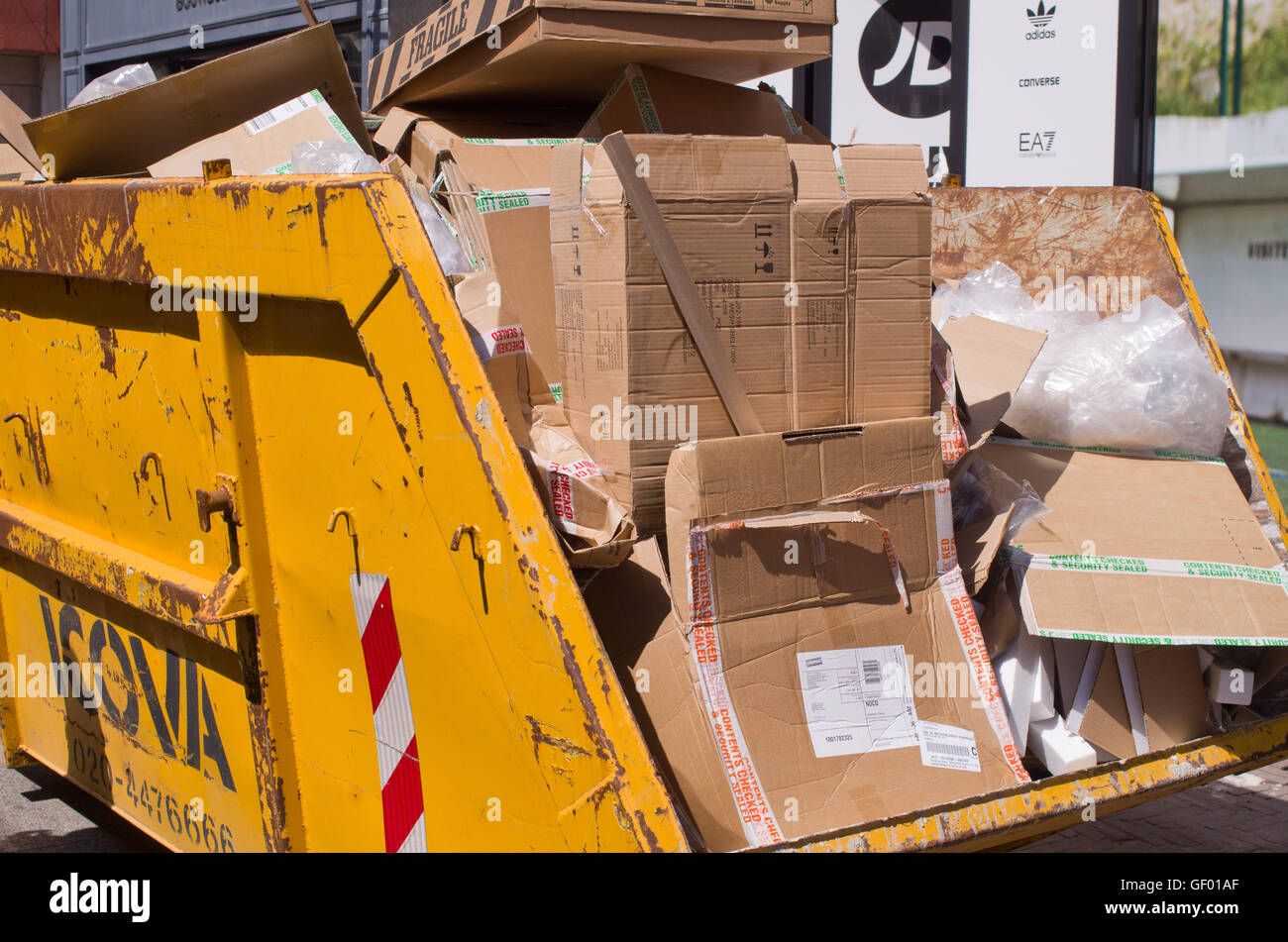 Cardboard boxes in skip Stock Photo