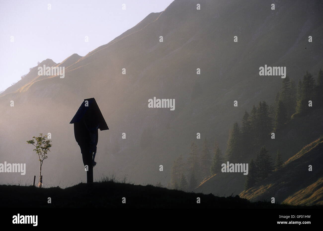 geography / travel, Austria, Vorarlberg, Hochtannberg, cross in evening mood, Stock Photo