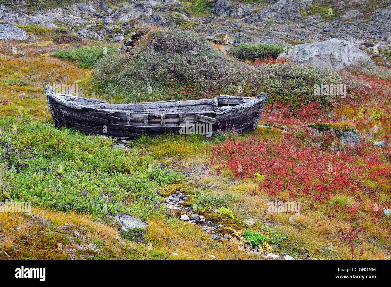 geography / travel, Greenland, Skjoldungen, deserted small settlement on a small isle, East coast, Stock Photo