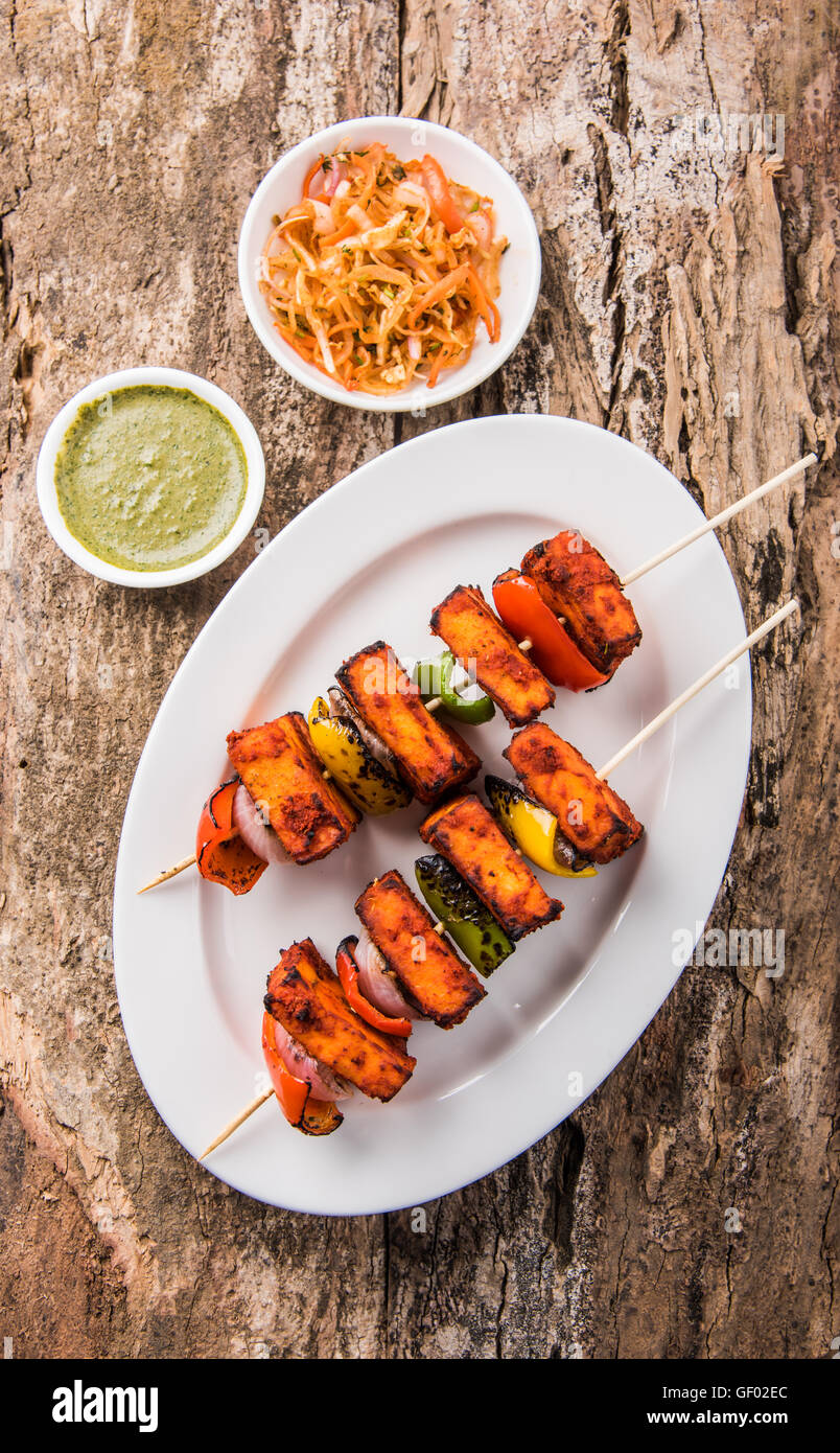 grilled cottage cheese or also known as Paneer Tikka Kebab or chili