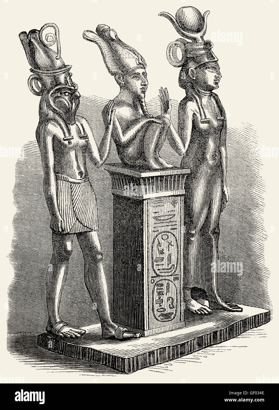 Ancient Egyptian deities, Isis, Osiris, Horus Stock Photo
