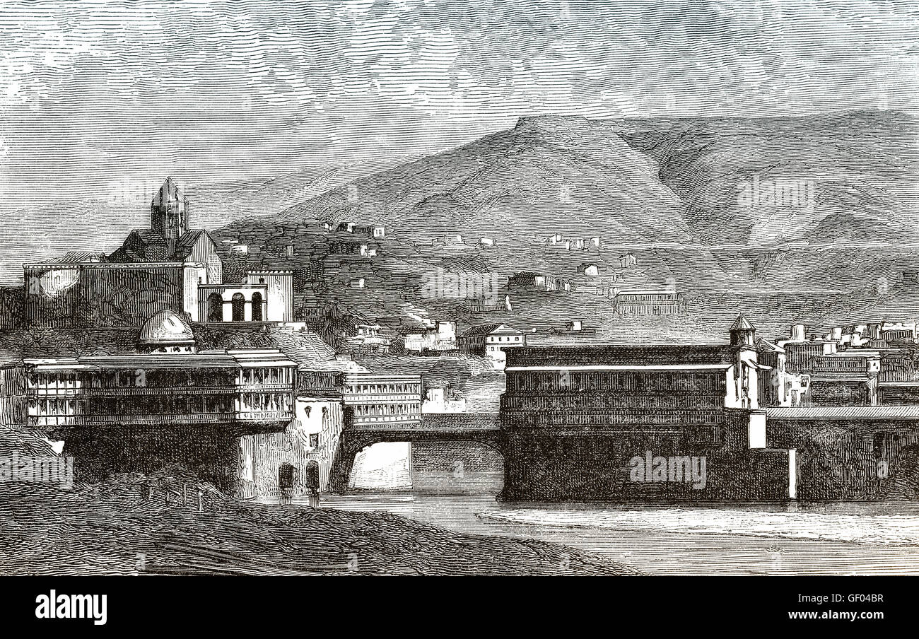 Tbilisi or Tiflis, the capital of Georgia, Caucasus region of Eurasia, 19th century Stock Photo