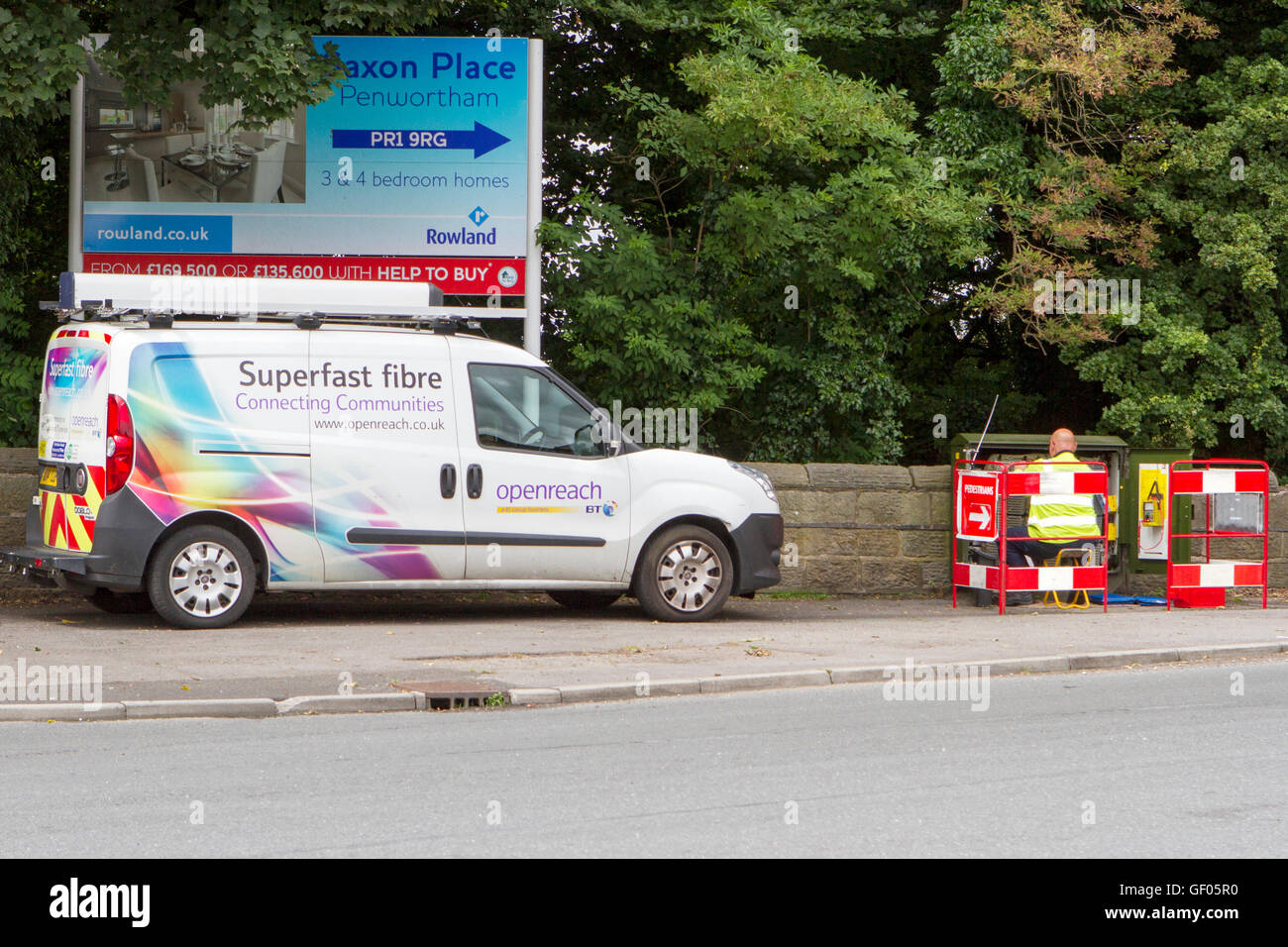 Open reach, BT vehicles, Chorley, Lancashire, UK Stock Photo