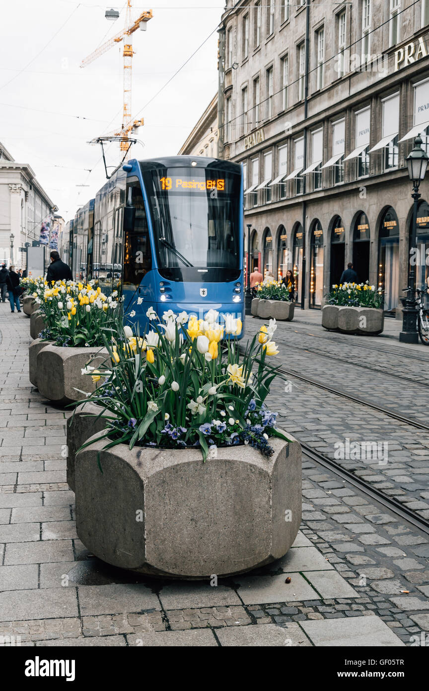 Munich, Germany May 05, 2015 View of luxury shopping street in Munich city centre near