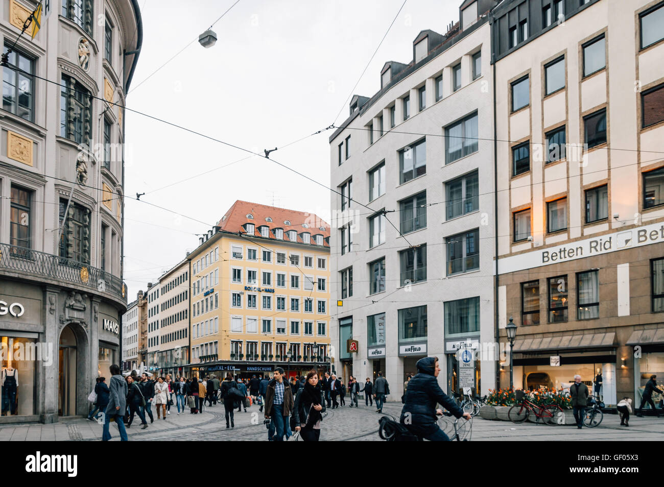 Munich, Germany May 05, 2015 view of luxury shopping street in Munich city centre near