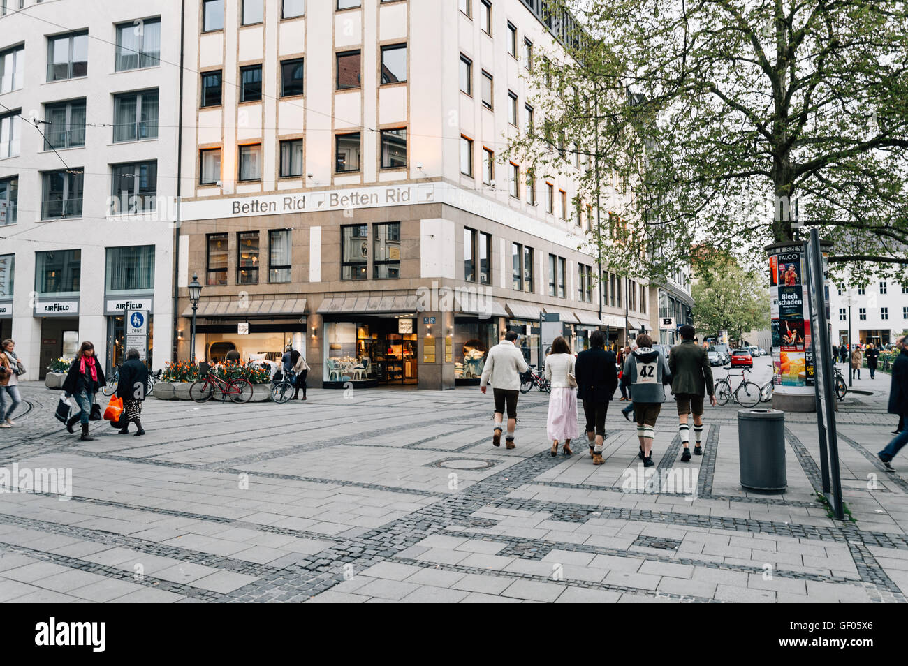 Munich, Germany May 05, 2015 view of luxury shopping street in Munich city centre near