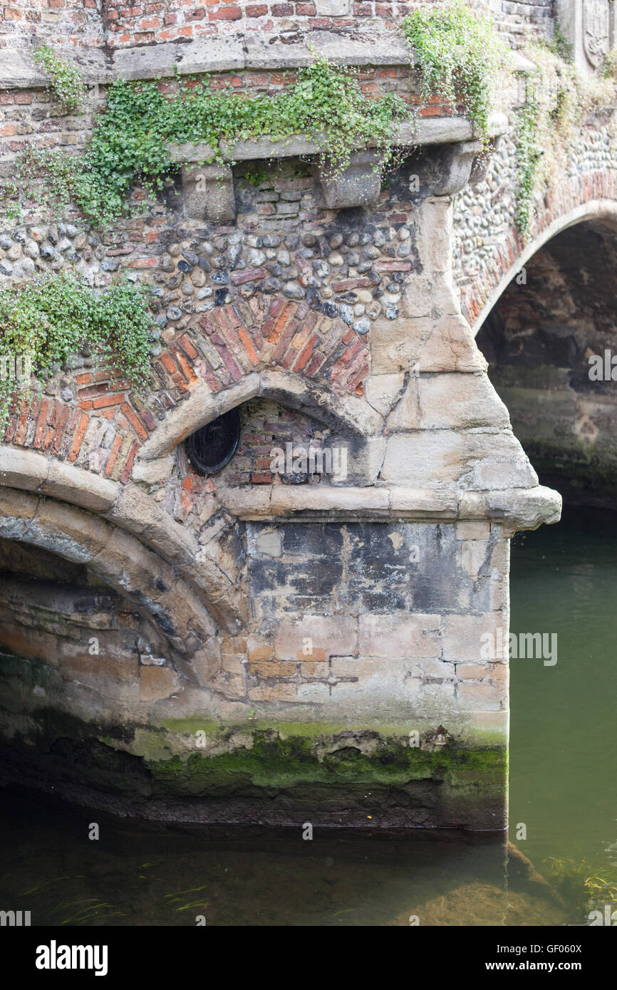 Bishops Bridge over the river Wensum Norwich Norfolk England Stock