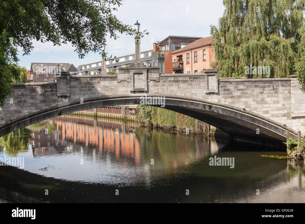 A view of Whitefriars Bridge crossing the River Wensum in the City centre of Norwich, Norfolk, England, United Kingdom Stock Photo