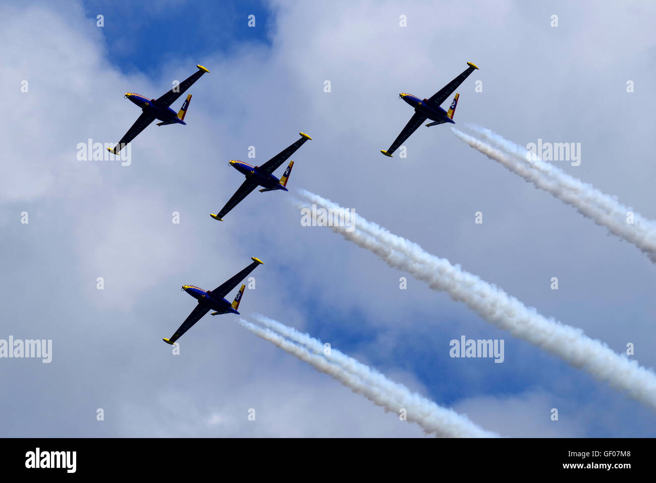 Patrouille Groupe Trenchant Aerobatic Team Fouga Magisters at Bray Airshow Stock Photo