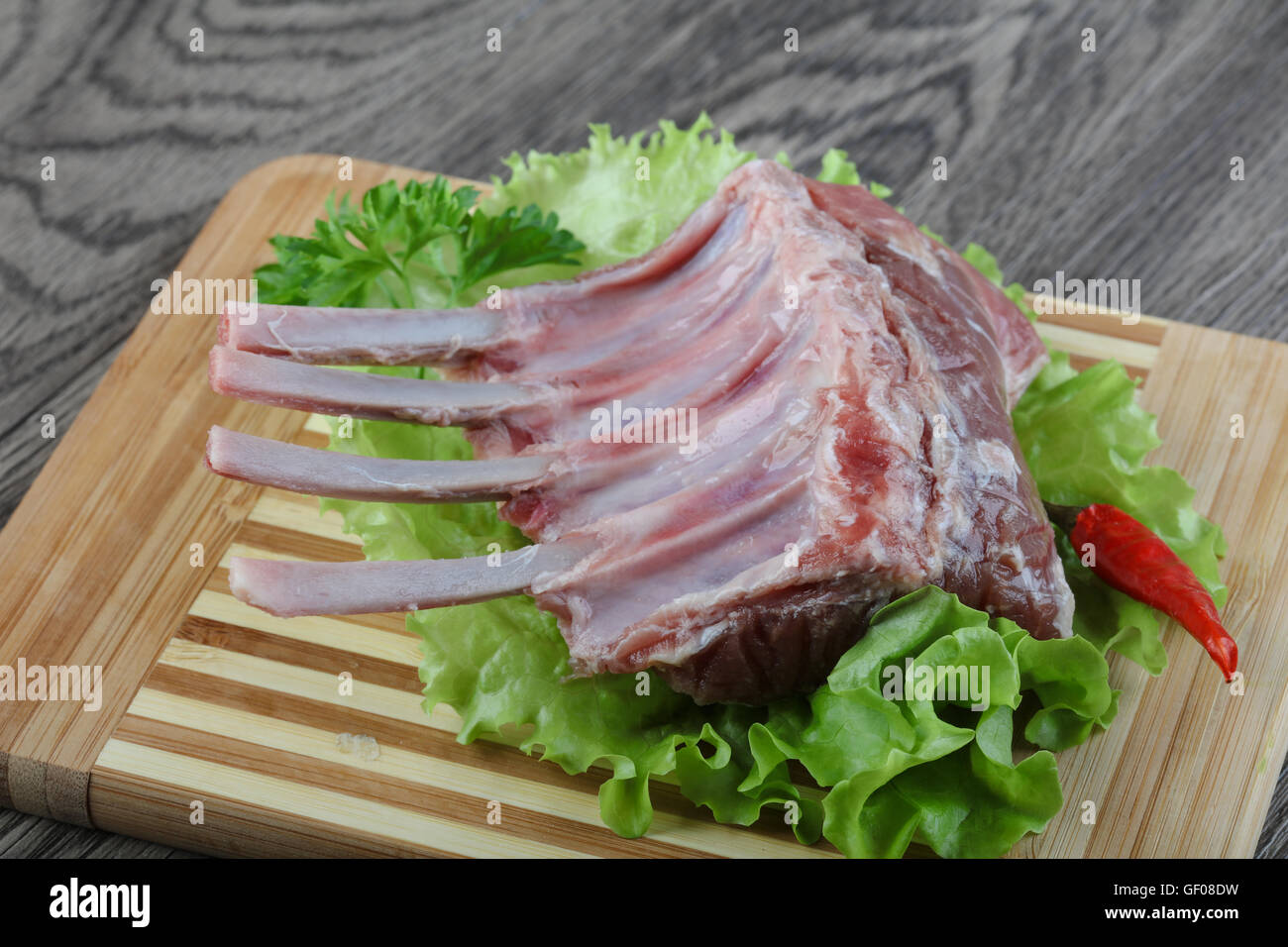 Lamb Frenched Rack 4 rib bone Stock Photo - Alamy