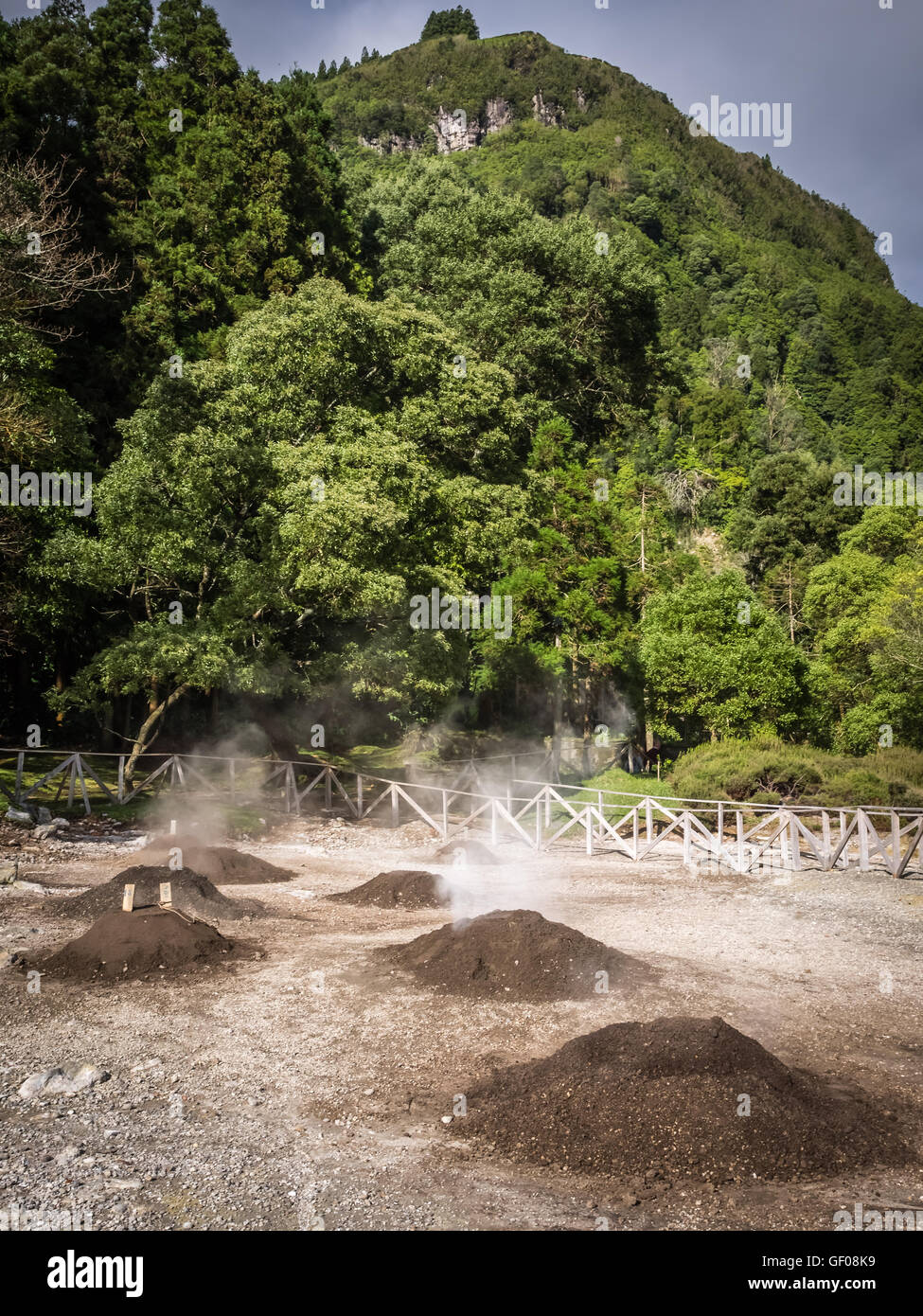 Geothermal hot water holes in Furnas, Sao Miguel, Azores, Portugal. These are used for cooking