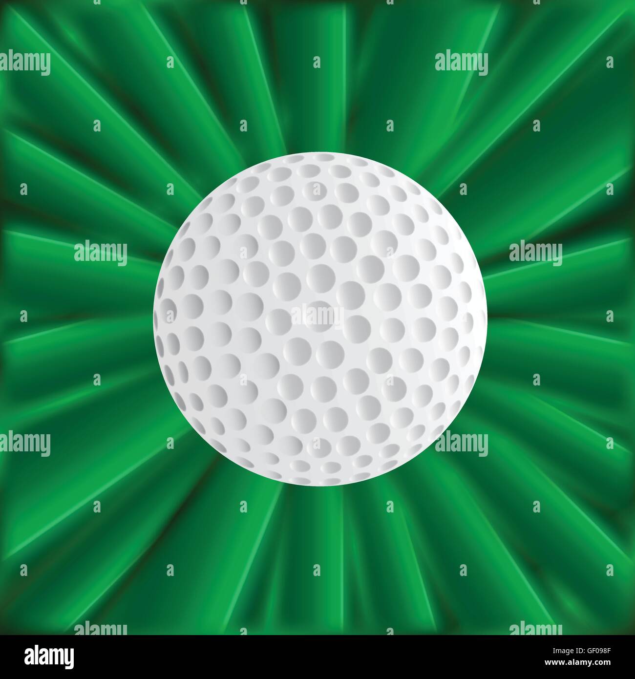 A typical golfball over a green material background Stock Vector