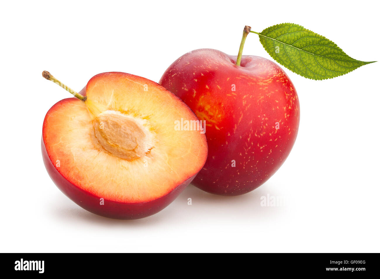 red plums isolated Stock Photo