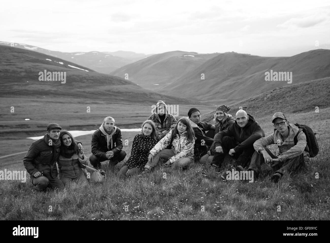 group of young people in the mountains Stock Photo - Alamy