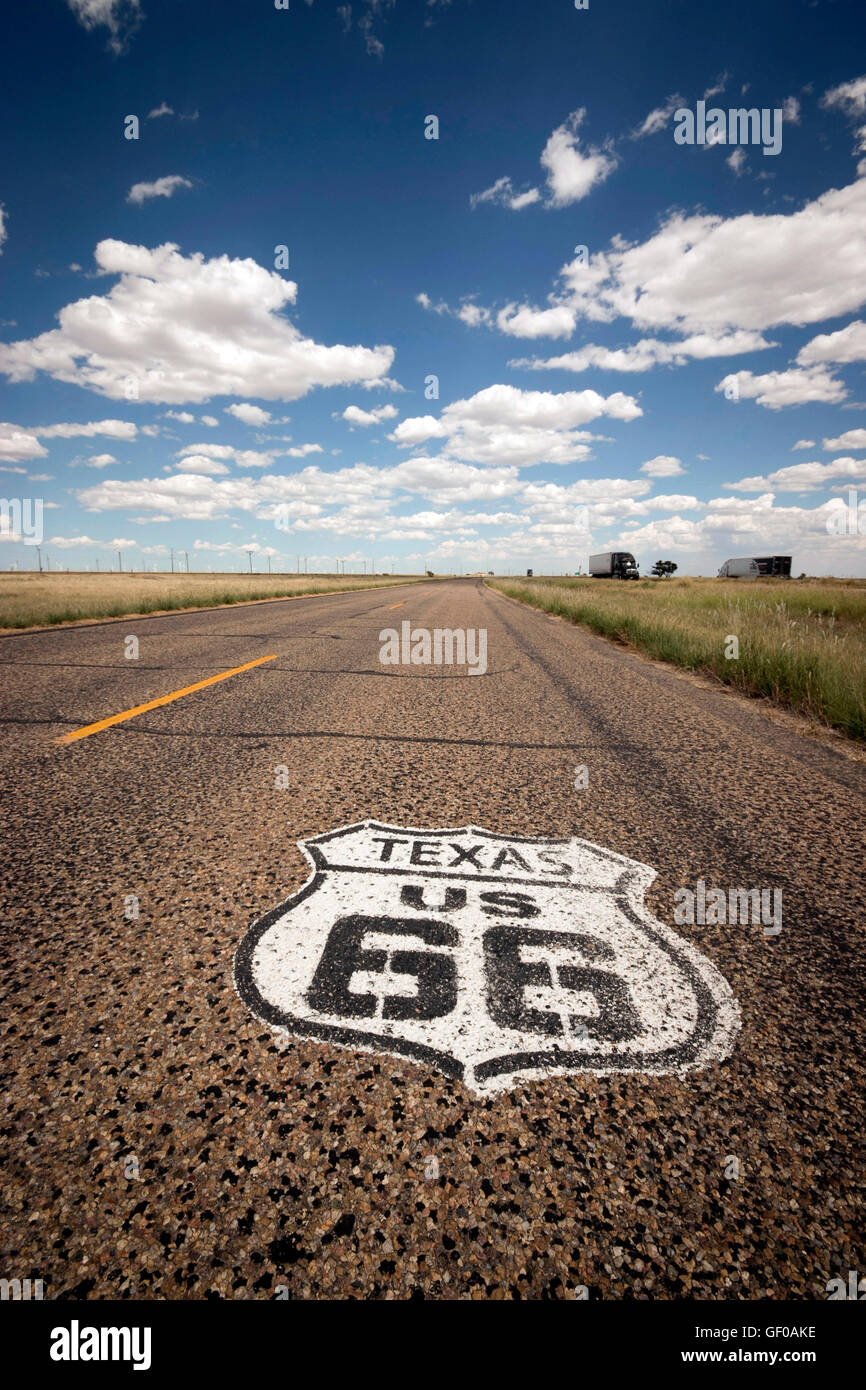 Route 66 shield sign painted on road in Texas, USA Stock Photo - Alamy