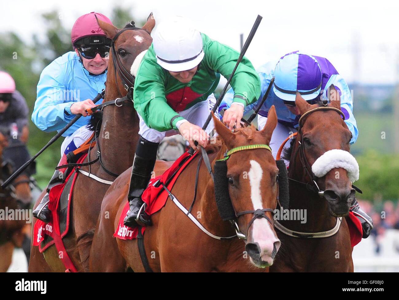 Millefiori ridden by Shane Foley before winning TheTote.com Handicap during day three of the Galway Festival in Ballybrit, Ireland. Stock Photo