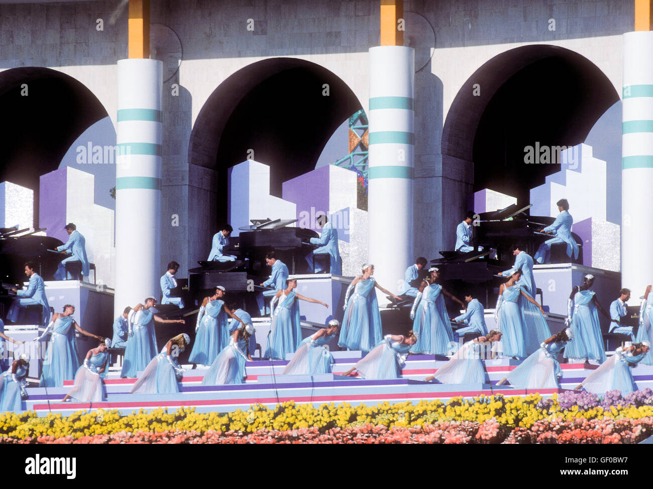 Musical performances during opening ceremonies at 1984 Olympic Games in Los Angeles. Stock Photo
