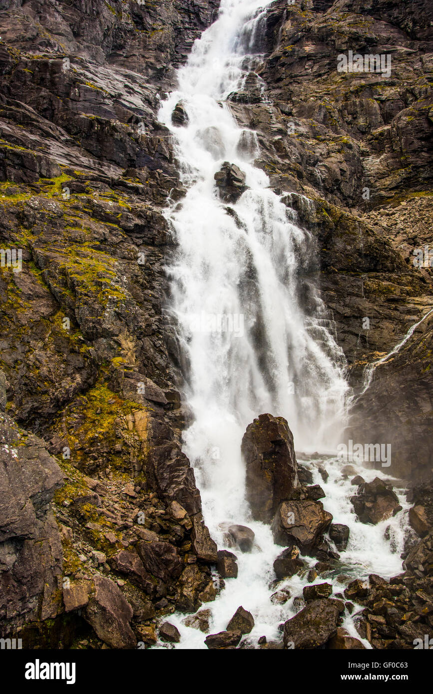 StigFossen Waterfalls, Trollistigen Mountain Road, Reinheimen Natioanl Park. Norway, Scandanavia, European Stock Photo