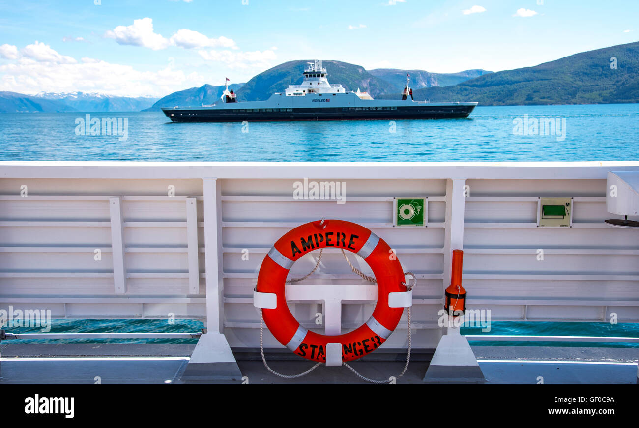 Express passenger ferry boat. Sognefjorden Fiord, Sognog, Fjordane, Norway, Scandanavia, European Stock Photo