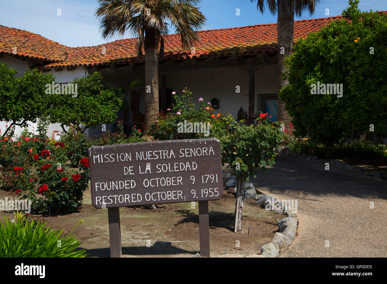 Entrance sign, Mission Nuestra Senora de la Soledad, Soledad