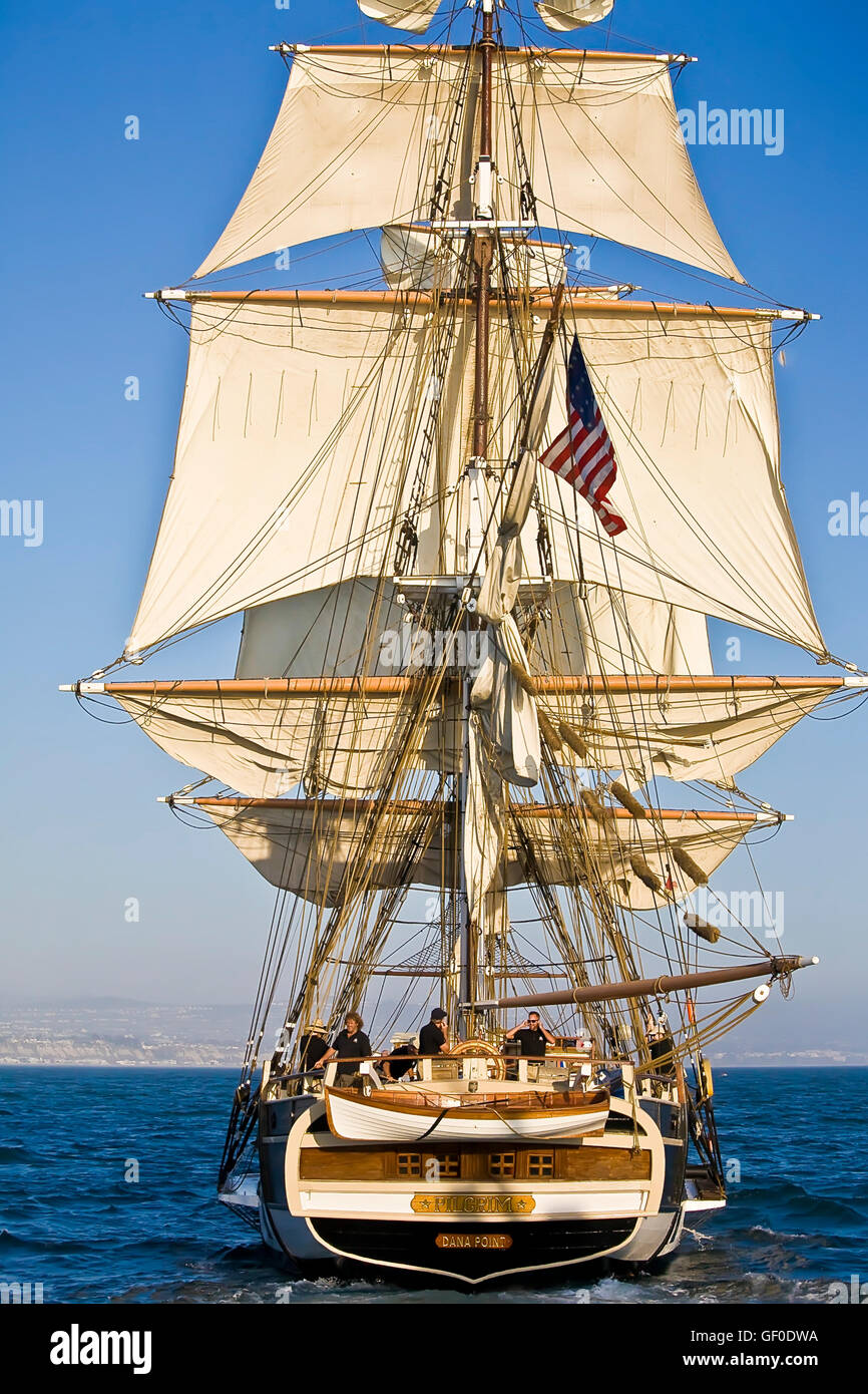 Tall Ship Pilgrim sails off Dana Point, CA US. The Pilgrim was a